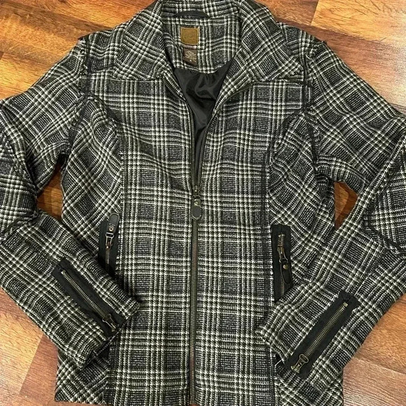 Ruff Hewn Jackets & Blazers - Ruff Hewn Women's Wool Blend Lined Plaid Full Zip Pockets Peplum Coat Jacket M